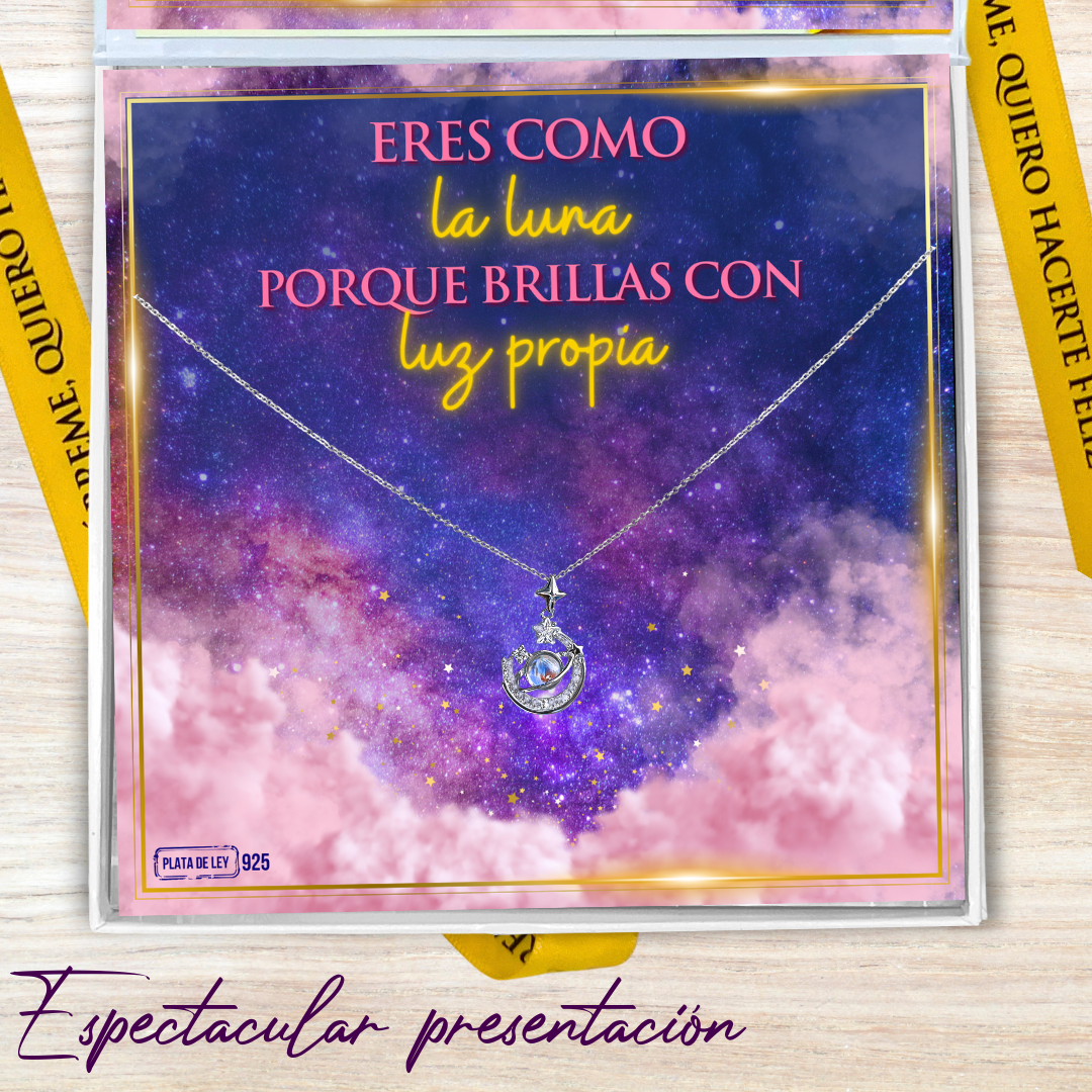 Colgante Plata de Ley 925 Luna con Piedra Ópalo Incrustada y Bote Deseos