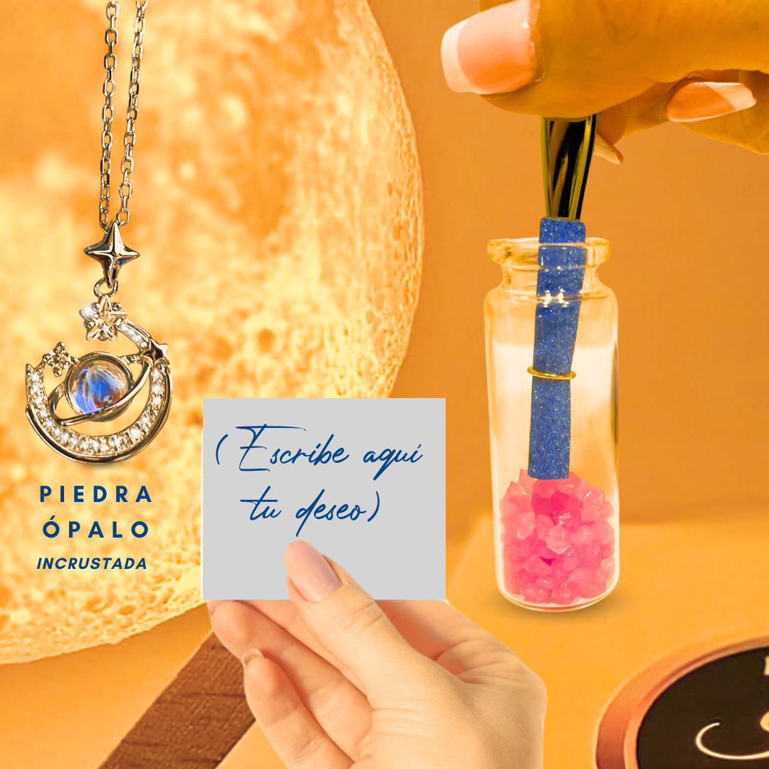 Colgante Plata de Ley 925 Luna con Piedra Ópalo Incrustada y Bote Deseos
