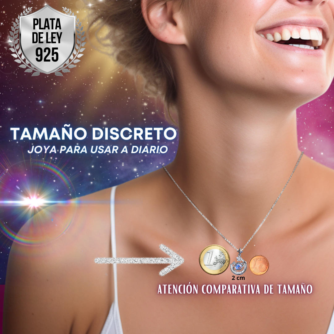 Colgante Plata de Ley 925 Luna con Piedra Ópalo Incrustada y Bote Deseos